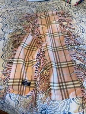 Burberry Pink Check Fringe Scarf